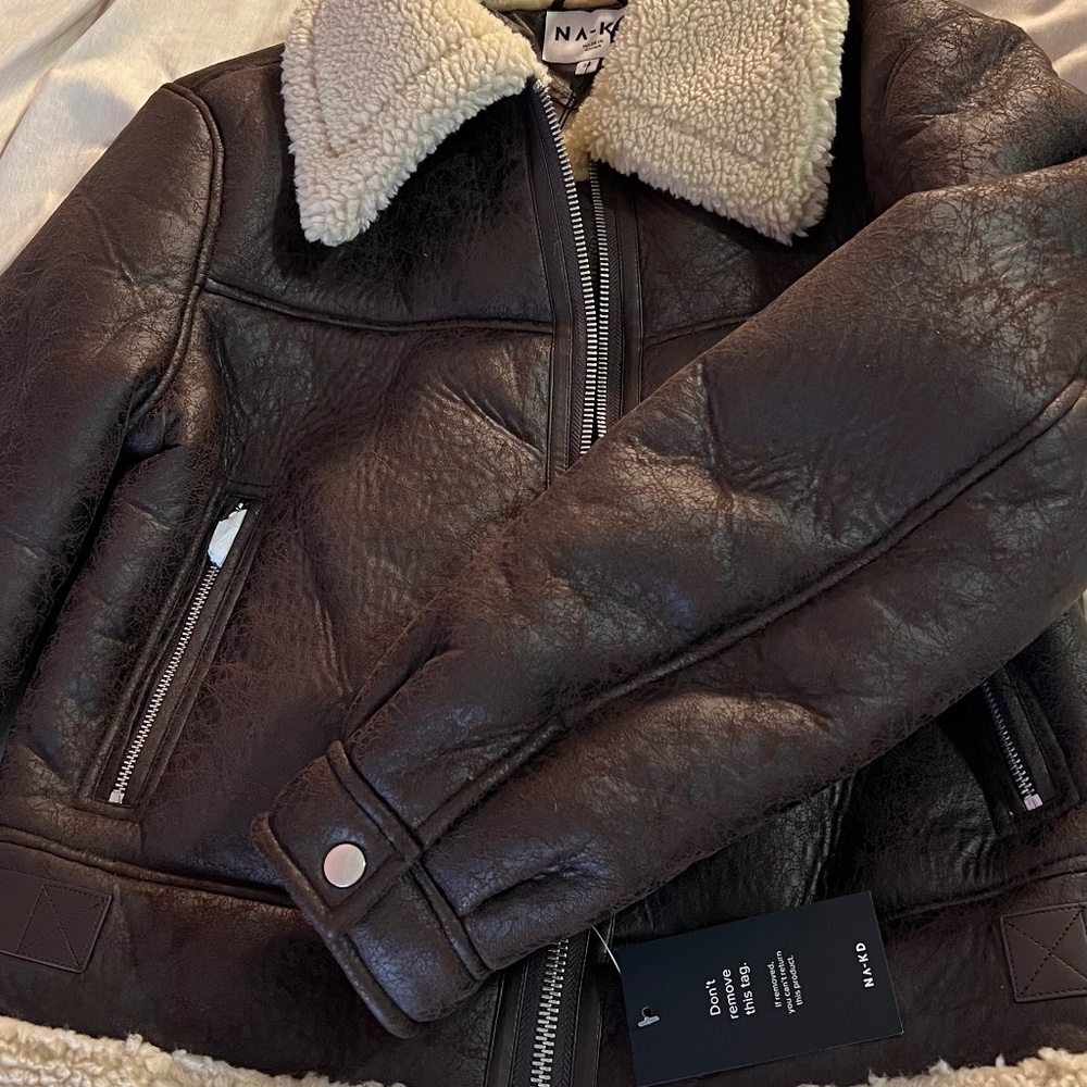 NAKD Brown Leather Bomber Jacket
